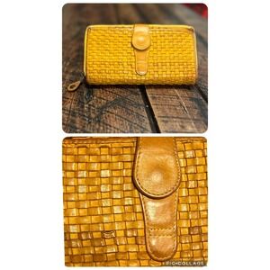 Ashwood braided woven genuine leather wallet/clutch golden mustard in color